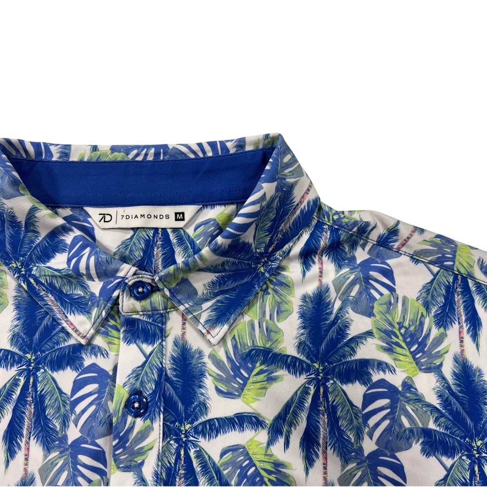 7 Diamonds Palmas‎ Men's Medium 4-Way Stretch Palm Tree Golf Polo Shirt SMP-1603